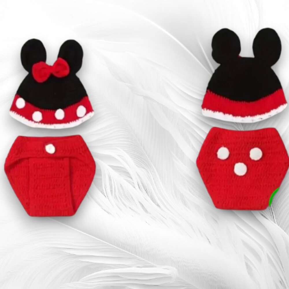 Newborn Crochet Outfit – Hat + Diaper Cover Handmade Crochet Baby Costume Set - Picture 4 of 4